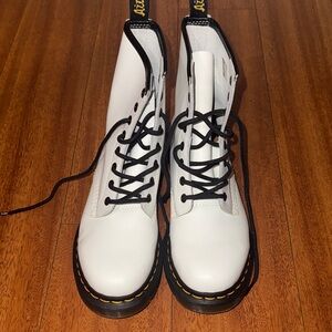 Dr. Martens White Combat Boots with Black Laces